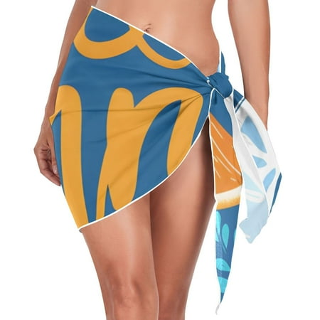 Hello Summer Oranges Women Coverups Beach Cover Up Chiffon Swimsuit Bikini Wrap Short Skirt Beach Slit Tie Waist