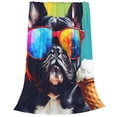 thumbnail image 2 of Fotbe Rainbow Bulldog Sunglasses Manta de Franela Acolchonada con Estampado, Súper Suave y Esponjosa, Extra Grande para Sofá, Cama, Uso Todo el Año-50"x40", 2 of 7