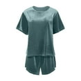 thumbnail image 5 of Bjutir Short Sets For Women Outfit Ladies Autumn Winter Loose Plus Size Pajamas Gold Velvet Round Neck Solid Color Warm Short Sleeve Topsd Shorts Home Clothes Blue 4Xl, 5 of 7
