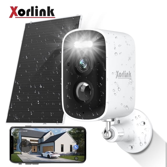 Xorlink 2K Wireless Security Camera with Spotlight, Waterproof PIR Detection, Outdoor Solar Panel, Rechargeable Battery Powered Home Surveillance Camera with Color Night Vision, 2-Way Audio