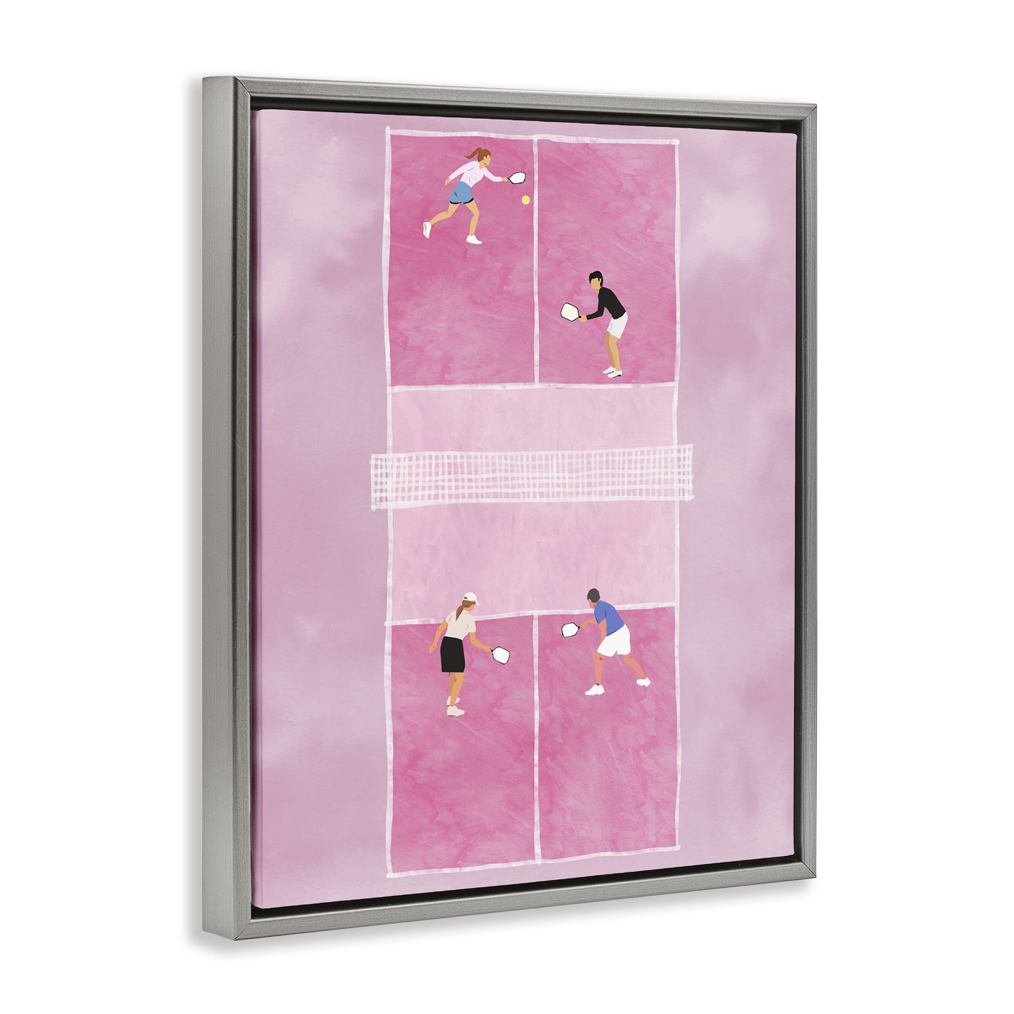 Stupell Industries Pink Pickleball Court Sports Painting Gray Floater Framed Canvas Art Print Wall Art, 17 x 21