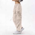 thumbnail image 4 of Mgmyaa Women's Soft Lightweight Nylon Straight-Leg Cargo Full Length Pants with Drawstring Mid Waist Adjustable Waist Active Fit Trousers for Sports Hiking Gym, 4 of 7