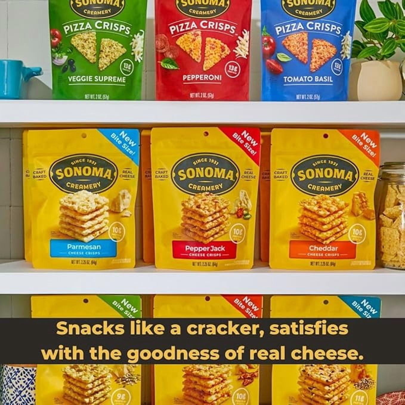 Sonoma Creamery Cheese Crisps, Cheddar, | Savory Snack Cracker | High Protein | Low Carb | Gluten Free | Wheat Free, 2.25 oz (Pack of 6)