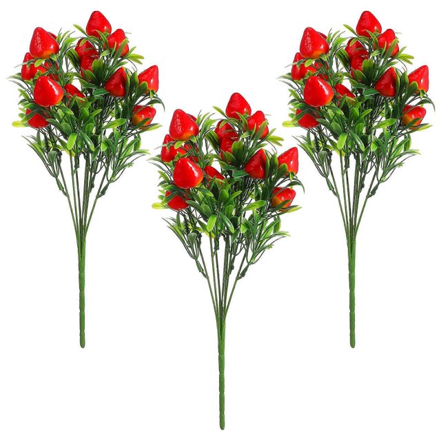 3pcs Artificial Red Strawberry Branch Decors Artificial Strawberry Stem Decors Fake Plant Props
