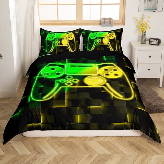 Erosebridal Boys Gamepads Comforter Cover Twin,Video Game Bedding Twin Size,Geometric Plaid Duvet Cover Twin,Super Cozy Buffalo Bedroom Decorative(No Comforter),Reversible,3pcs