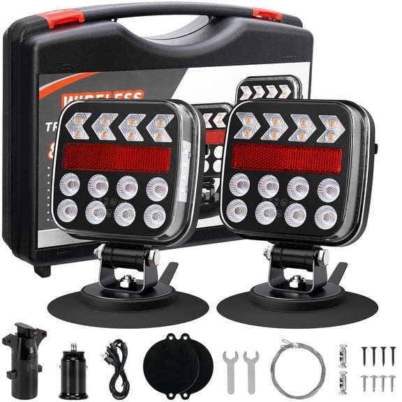 Wireless Trailer Lights Magnetic, LED Trailer Light Kit with 5 Modes & 2.4GHz Signal, Rechargeable Wireless Tow Tail Lights IP67 Waterproof for Trucks, RVs, Boats, Campers
