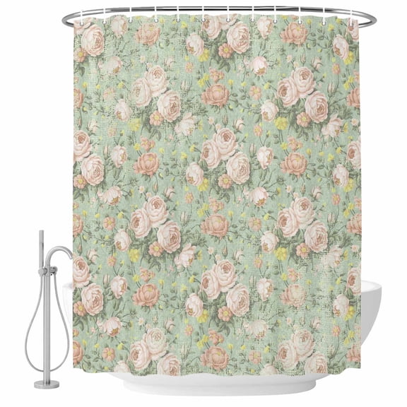 Watercolor Flowers Fabric Shower Curtain Retro Farmhouse Botanical Floral Green Washable Shower Curtains for Bathroom, Waterproof Bath Curtain with Hooks Home Decor 72x72in