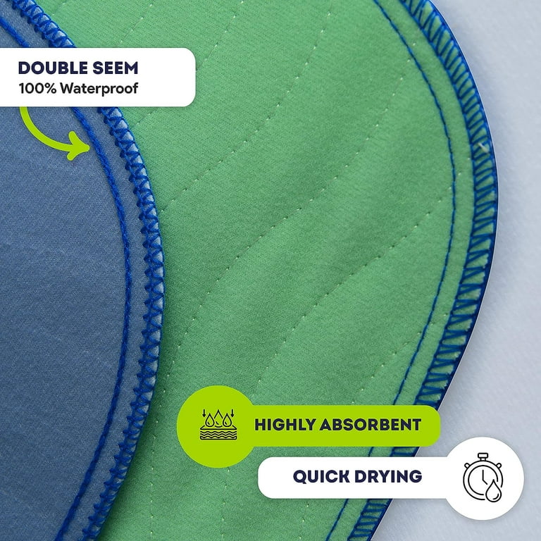Bed Pads for Incontinence- 2 Pack Green, Absorbent, Reusable, Slip
