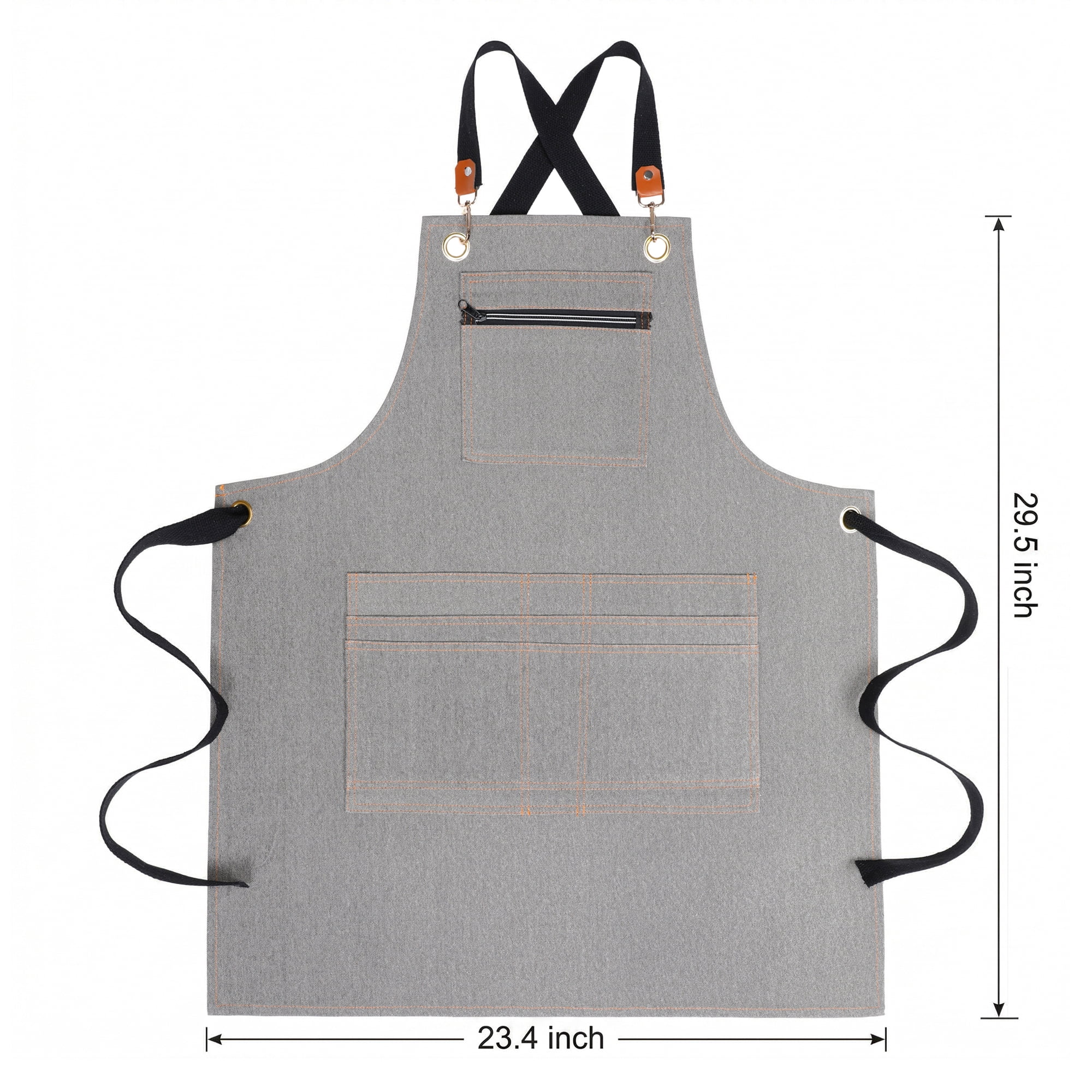 Unique Bargains Aprons with Pockets Adjustable Long Waist Cooking Apron Durable Gray