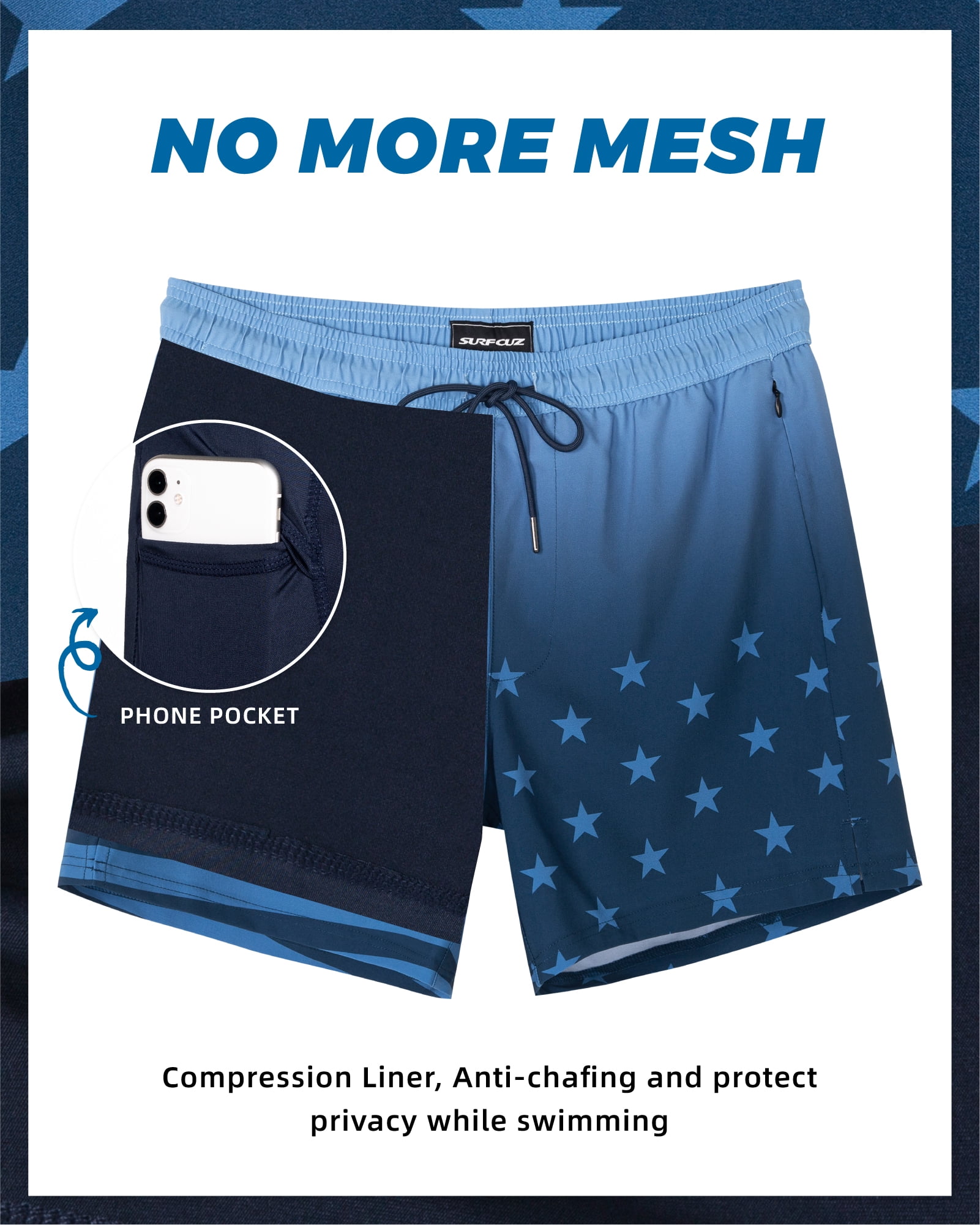SURF CUZ Mens Swim Trunks with Compression Liner Swimming Trunks 5 Inch Bathing Suit Quick Dry Swim Shorts