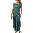 thumbnail image 2 of Maxi Robe à Manches pour Femmes Décontractée Ample Poches Manches Courtes Imprimée Col Rond Longueur Cheville Robe Manches Courtes en Liquidation, 2 of 5