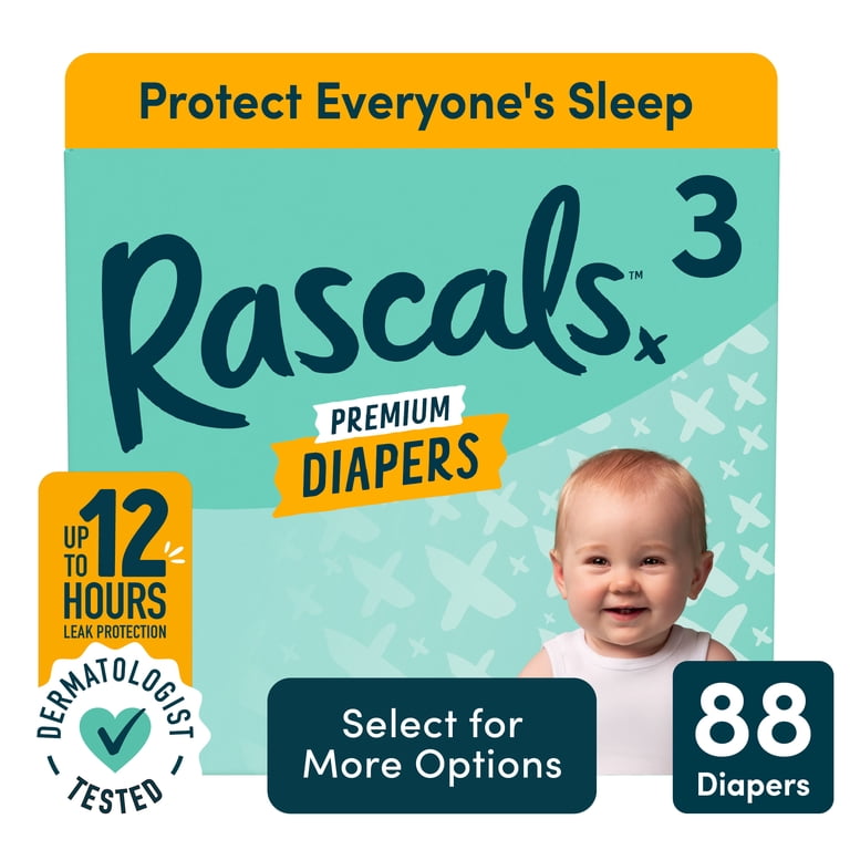 Rascals, Baby Diapers, Size 3, 88 Count with Leak Protection