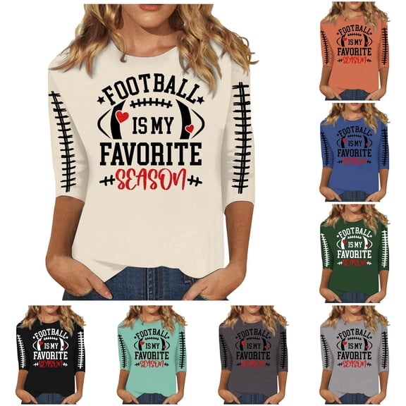 Trendfront Womens Football Graphic T Shirts Crewneck 3/4 Sleeve Sports Slogan Print Casual Match Day Tee Tops
