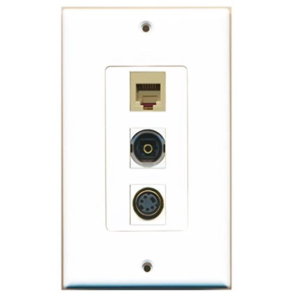 RiteAV - 1 Port Phone RJ11 RJ12 Beige and 1 Port S-Video and 1 Port Toslink Decorative Wall Plate Decorative