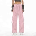 thumbnail image 6 of Hurxie Cargo Pants for Women with Pockets High Waist Lightweight Stretchy Hiking Casual Streetwear Baggy Wide Leg Pants Pink,XL, 6 of 6