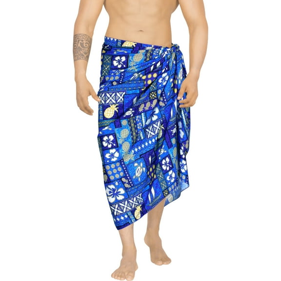 HAPPY BAY Men's Pareo Standard Surfing Sarong Full Beach Wrap One Size Blue-F325 Summer Vacation Aloha