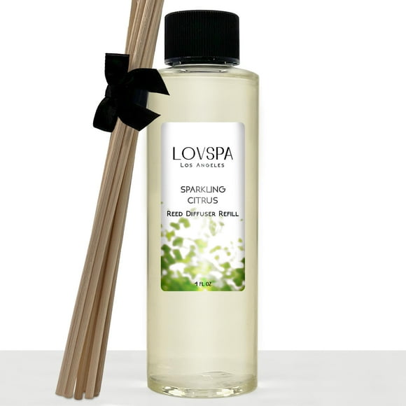 LOVSPA Sparkling Citrus Reed Diffuser Oil Refill & Replacement Reed Sticks | Energize Spring Scent | Bright Lemons Fresh Greens Citrus Sage & Sandalwood | Air Freshener for Kitchen or Bathroom