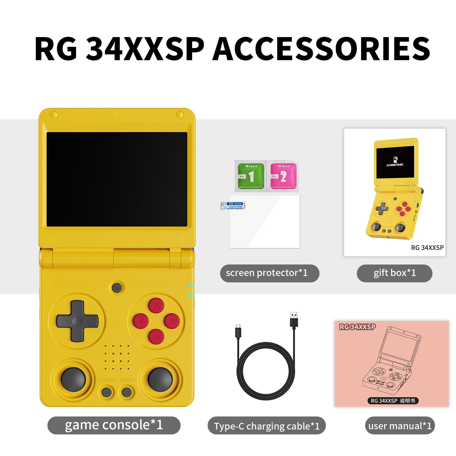RG34XXSP Handheld Game Console,3300 mAh Battey,3.4 inch Screen Support 30+ Simulators 5G WiFi Bluetooth HD Indigo Yellow