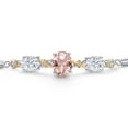 thumbnail image 3 of 925 Silver & 10K Yellow Gold Peach Nano Morganite White Moissanite & Lab Grown Diamond Bracelet for Women | 5.38 Cttw | Gemstone October Birthstone | Oval 10X8MM and 8X6MM | Fully Adjustable 9 inch, 3 of 5