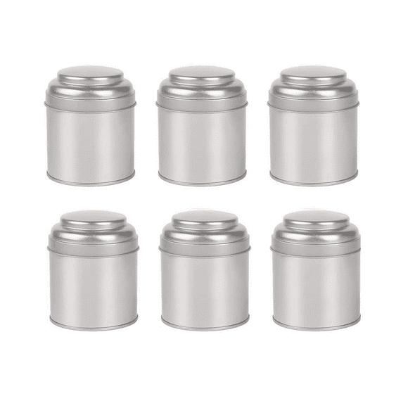 6Pcs Tea Tins Canister with Airtight Double Lids,Mini Tin Can Box and Small Round Kitchen Canisters for Tea (Silver)
