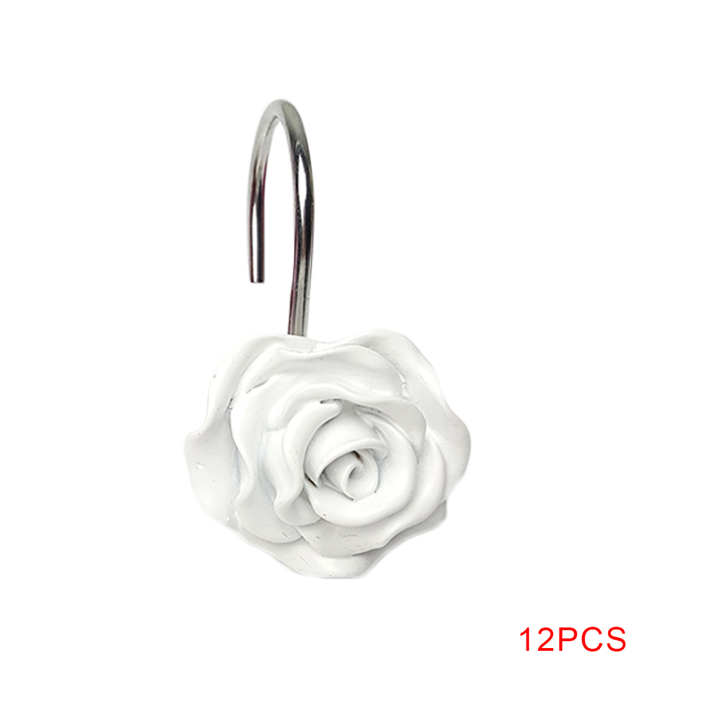 12pcs Rose Shower Curtain Hooks Resin Flower Bathroom Bedroom Baby Room
