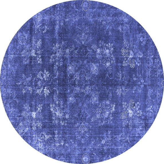 Ahgly Company Machine Washable Indoor Round Oriental Blue Industrial Area Rugs, 6' Round