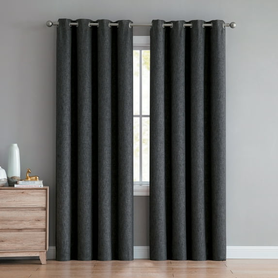 Jamie Textured Grommet Room Darkening Window Curtain Panel 52 W x 90 L inch Set of 2 Panels - Black