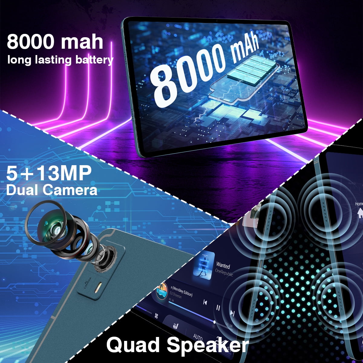 Android Tablet with SIM Card Slot Unlocked 12 Inch Large Screen 4G LTE Cellular Tablet with Android 13 16GB(8+8 Virtual) RAM 256GB ROM GPS WiFi BT 8000Mah 2K Display for Adults Kids