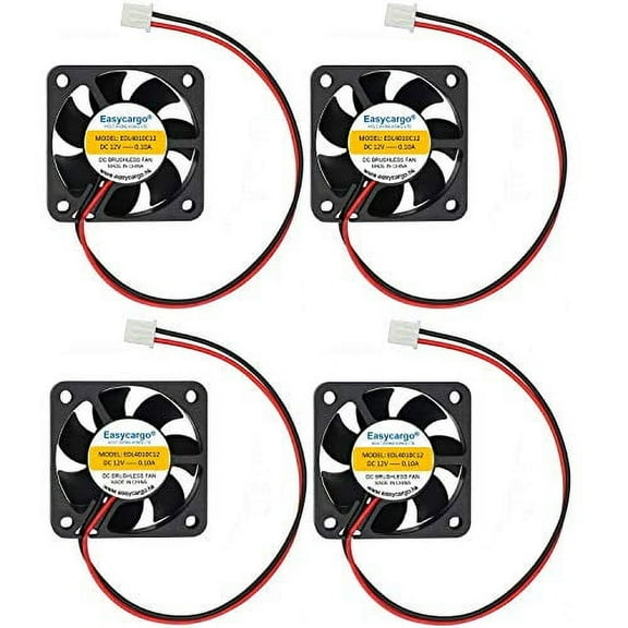 Easycargo 4pcs 3D Printer 40mm Fan 12V DC, 4010 Cooling Fan Sleeve Bearing Brushless 2 pin, 40mm Cooler Fan   Grill Mounting Kit 40mm x 40mm x10mm