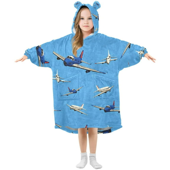 joogoo Wearable Blanket Hoodie for Airplanes Flying Oversized Sherpa Hooded 3-14 YR M