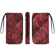 Womens Wallet Bifold Ladies Cluth Bag Wristlet Wrist Strap Long Purse Red Grid Design