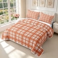 thumbnail image 3 of Manfei Checkered Art Bed Spread Queen,Geometric Plaid Queen Coverlet Set,Orange,3 Pieces,1 Quilt and 2 Pillowcases, 3 of 7