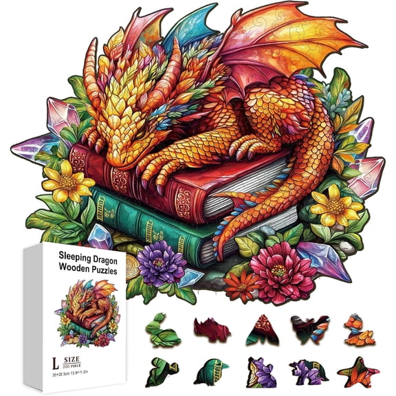 200Pcs Sleeping Dragon and Books Wooden Jigsaw Puzzles DIY