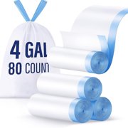 4 Gallon Small Trash Bags, Drawstring 4 Gallon Garbage Bags, Tear-Free Separated Unscented White Small Trash Bags Plastic Wastebasket Liners for Bathroom Toilet Home Office and Bedroom, 80 Count