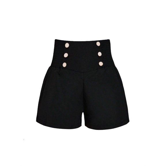 Plus Size Shorts Casual Plain Straight Leg Black 0XL (12)