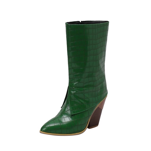 NECHOLOGY Botas Mujer Adulto Femenino Zapatos Botines de mujer Botas de tacón grueso con cremallera lateral de mezclilla a la moda para mujer (Green, 8.5)