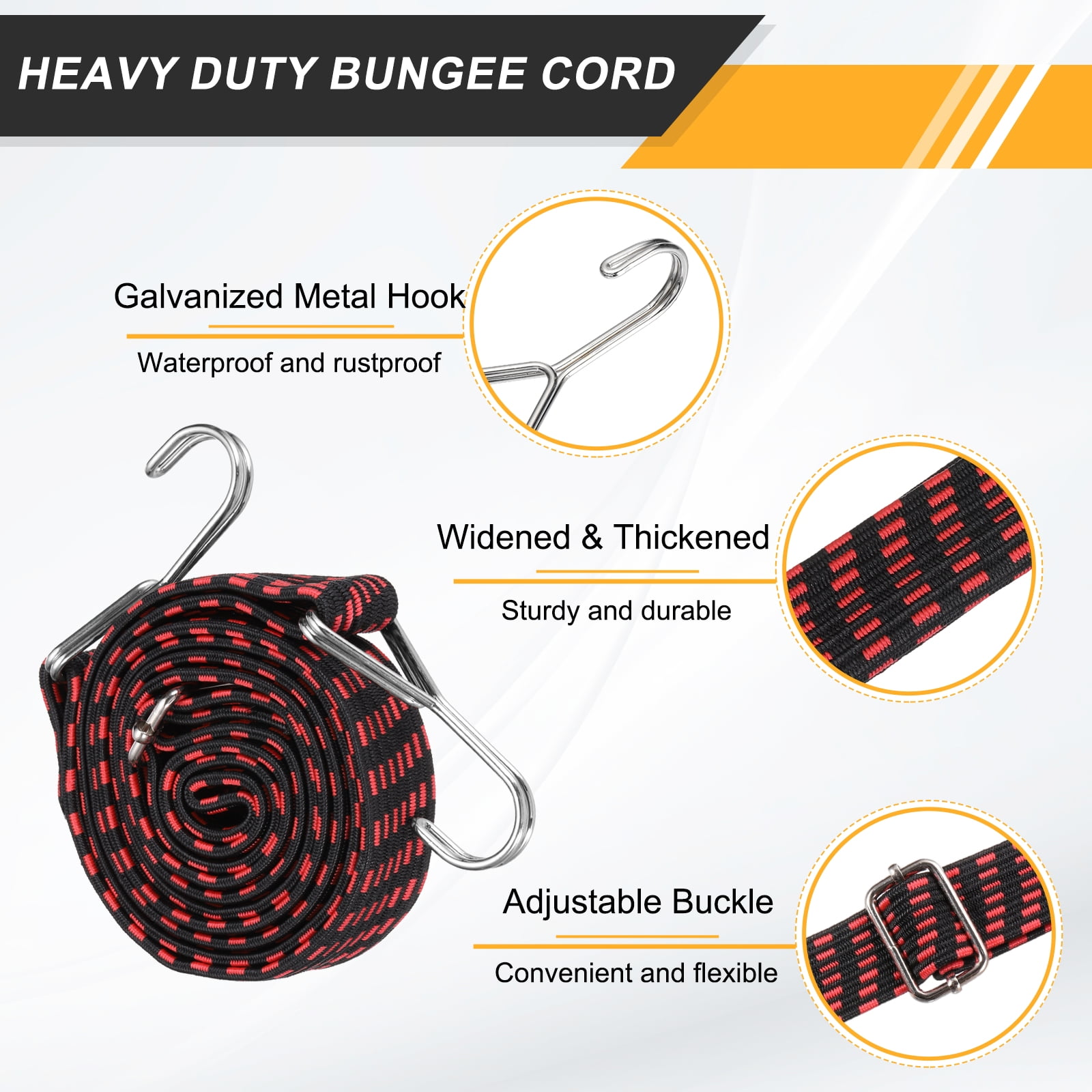Uxcell 79" Adjustable Bungee Cords with Stainless Steel Hook, 4Pcs Heavy Duty Outdoor Elastic Bungee Strap for Securing Luggage Moving Cargo, Red