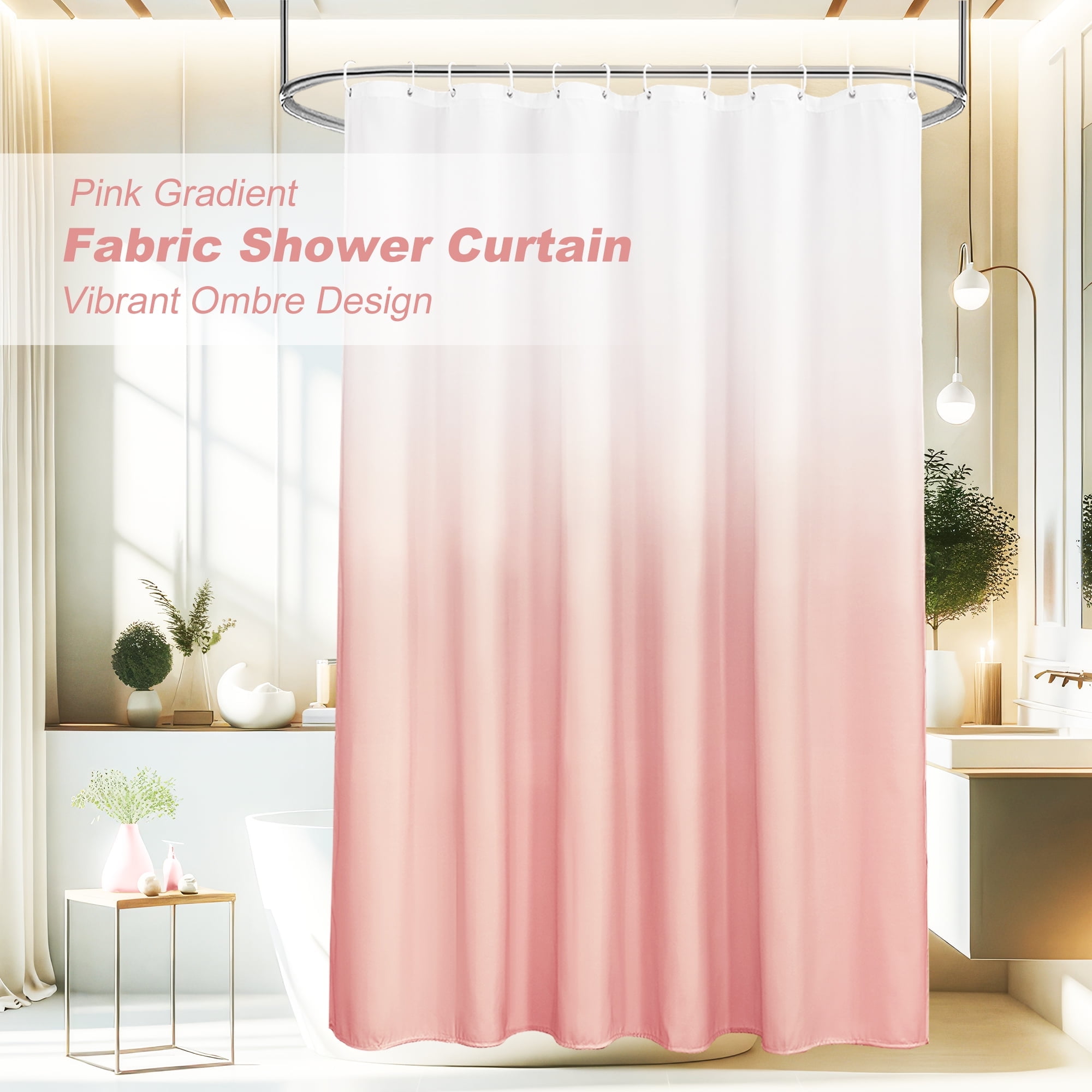 Inosoo Seashell Pink Ombre Fabric Shower Curtain, 72 x 72 Inch Heavy Duty Pink Gradual Cloth Shower Curtain with Hooks, Fashion Bathroom Set (13 Pieces), Water Repellent