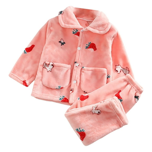 Little Boys Girls Fleece 𝐏a𝐣amas Set Long Sleeve Warm Flannel Fluff𝐲 𝗥obe Bath𝐫obe 𝐒leep𝐰ear 2PC