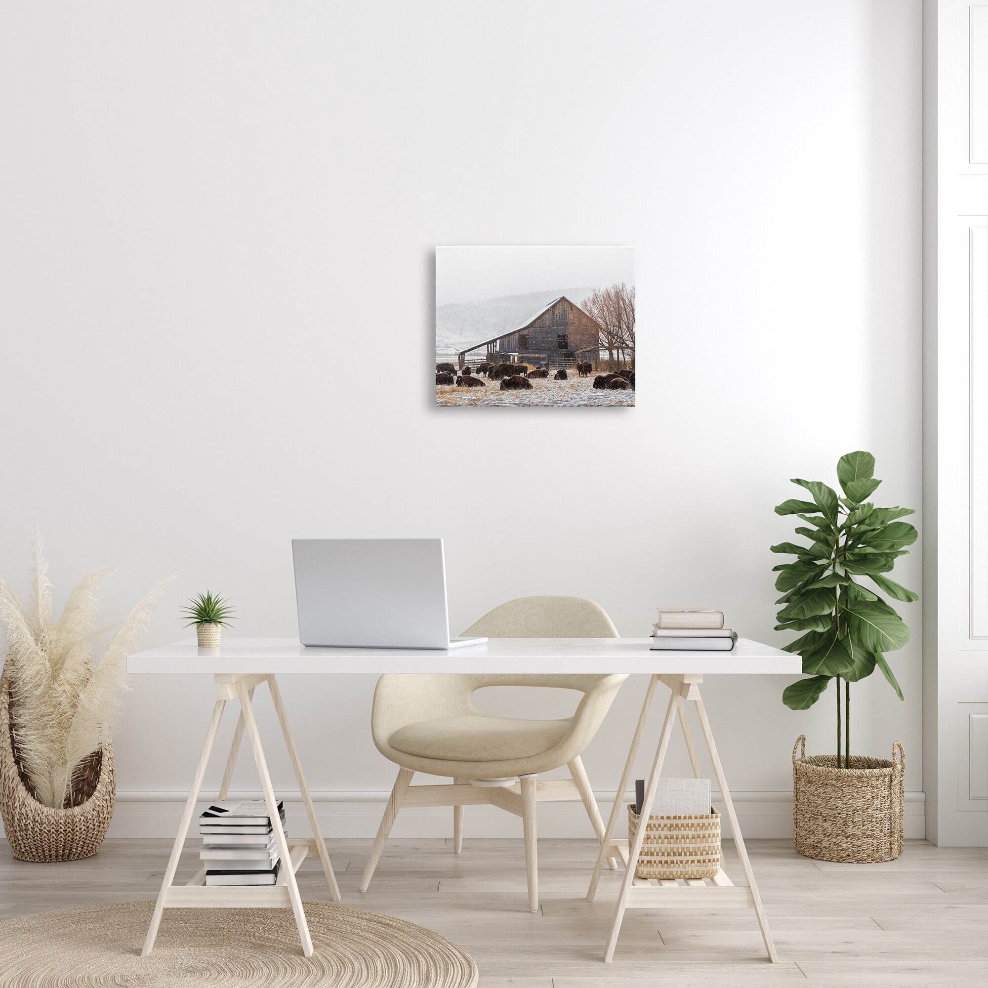 Stupell Industries Snow Dusted Barn Buffalo Bison Rural Farm Photograph Gallery Wrapped Canvas Print Wall Art, Design by Jeff Poe Photography