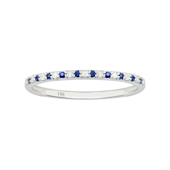10k White Gold Genuine Sapphire and Diamond Petite Stackable Band