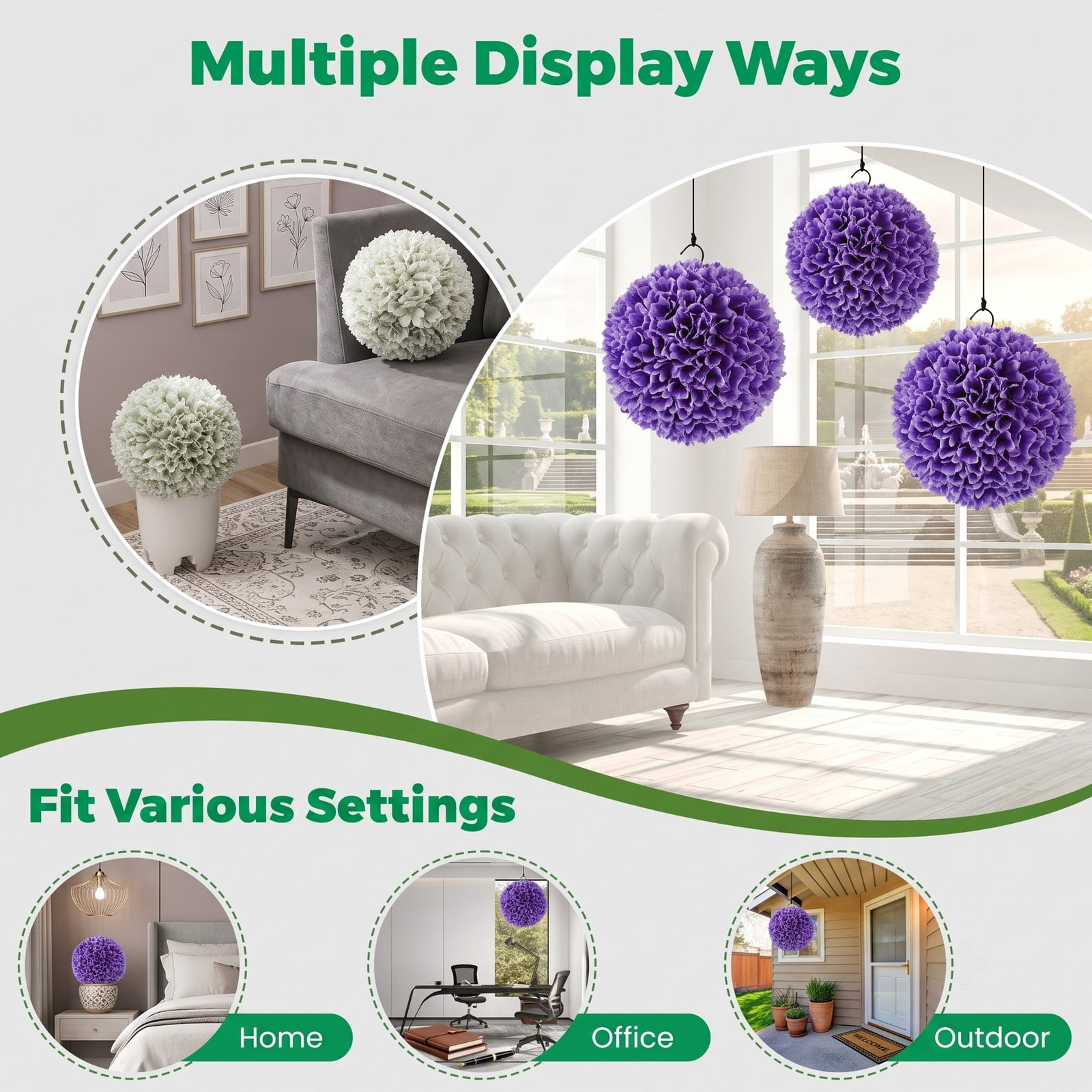 ALPULON 2 Pcs Artificial Plant Topiary Balls Faux Boxwood Decorative Balls, 11 Inch Lifelike PE Greenery Spheres for Indoor Outdoor Porch Yard Home Wedding, Purple