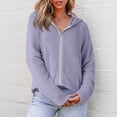 thumbnail image 5 of Womens Waffle Knit Full Zip Hoodie Oversized Long Sleeve Casual Fall Hooded Sweatshirt Jacket Tops with Pockets Purple L, 5 of 5