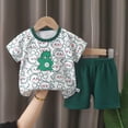 thumbnail image 2 of TOWED22 Toddler Boys Shark Outfits Sea Animal Embroidery Short Sleeve Shirt and Striped Shorts Sets 2Pcs Summer Clothes Set(Dark Green,3-4 Y), 2 of 4