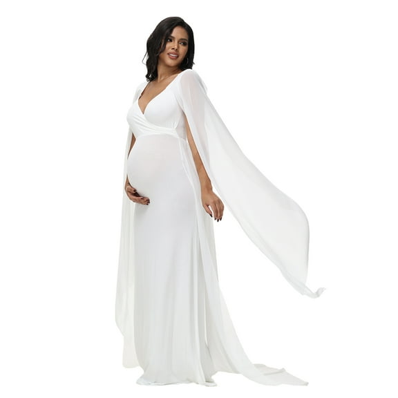 JustVH Maternity Chiffon Floating Sleeves Maxi Dress With Floating Tail For For Photoshoot, Baby Shower