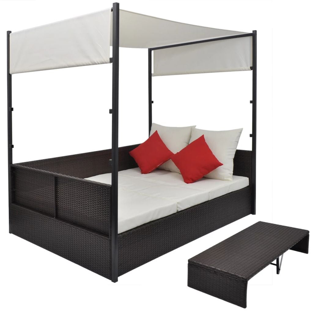Kepooman Sun Bed with Curtains for Patio Garden, Brown Kepooman Sun Bed with Curtains for Patio Garden, Brown