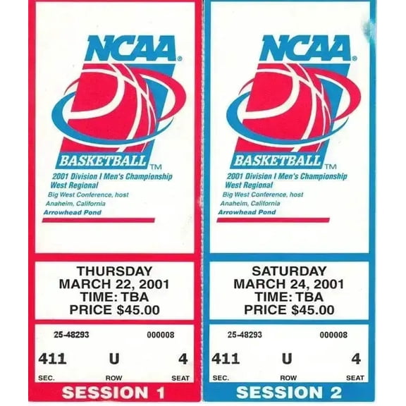 2001 NCAA Tournament West Regional semifinals  Final ticket stubs Maryland Advances To Final 4