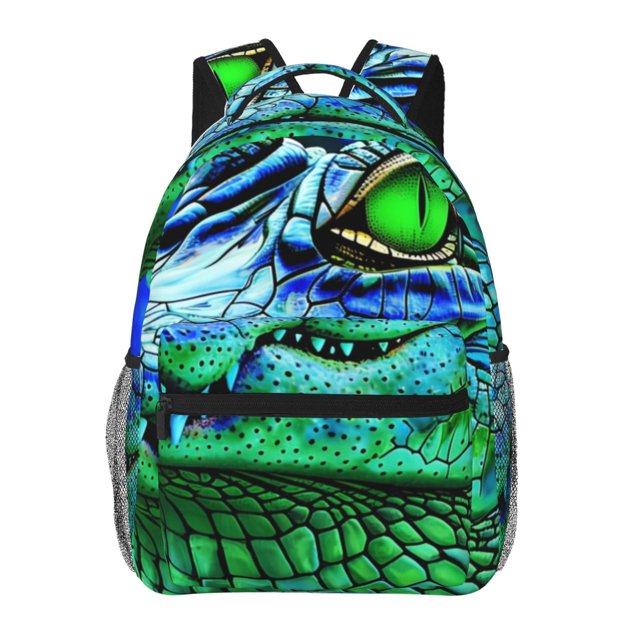 Disketp Colorful Stained Glass Crocodile Mochila Estampada para Hombre y Mujer – Mochila Ligera Clásica con Múltiples Bolsillos para Universidad, Trabajo y Viajes-One Size