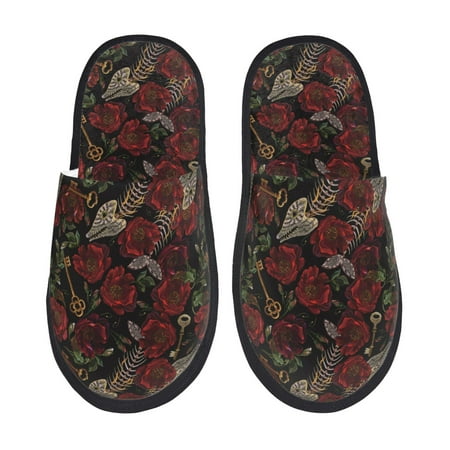 Balery Fishbone Rose Slient Indoor Furry Fleece Comfort House Shoes Soft Non-Slip Home Shoes Cotton slippers House Slippers-- Large