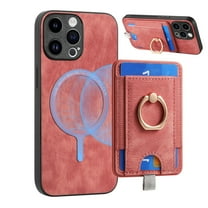 Dteck for iPhone 14 Pro Case, 2 in 1 Magnetic Wallet with Phone Grip, Compatible with MagSafe, Detachable Premium PU Leather Magnetic Case with Card Slots Ring Holder,Pink